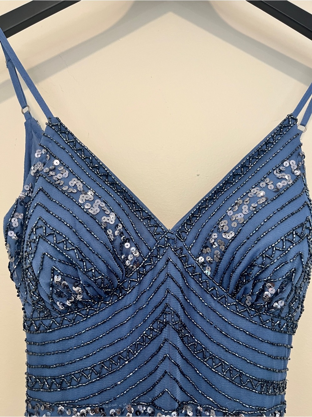 JUMP Apparel Blue Beaded Sequin Formal Maxi Gown Size 0